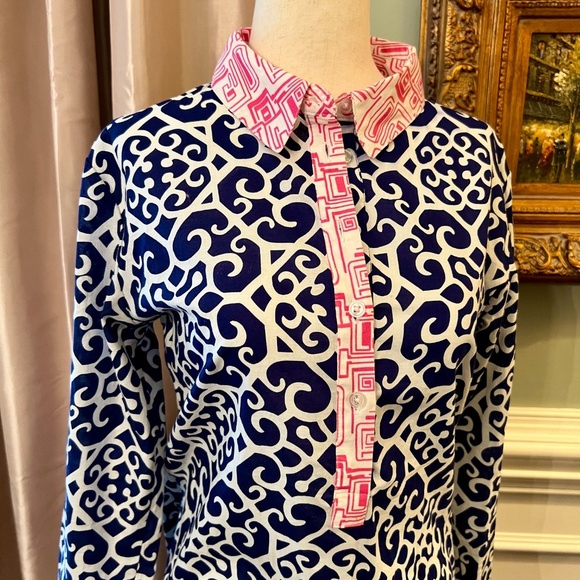 NWOT French Curve Navy White Pink Printed Tunic Style Dress Size XS - Picture 2 of 5